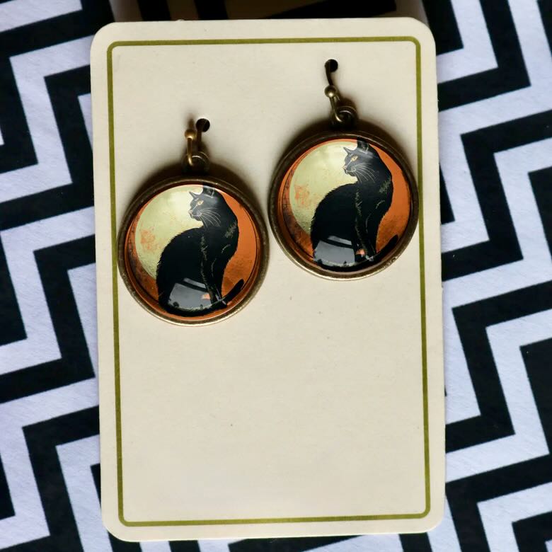 Handmade Chat Noir Black Cat Pierced Earrings - Marmalade Mercantile