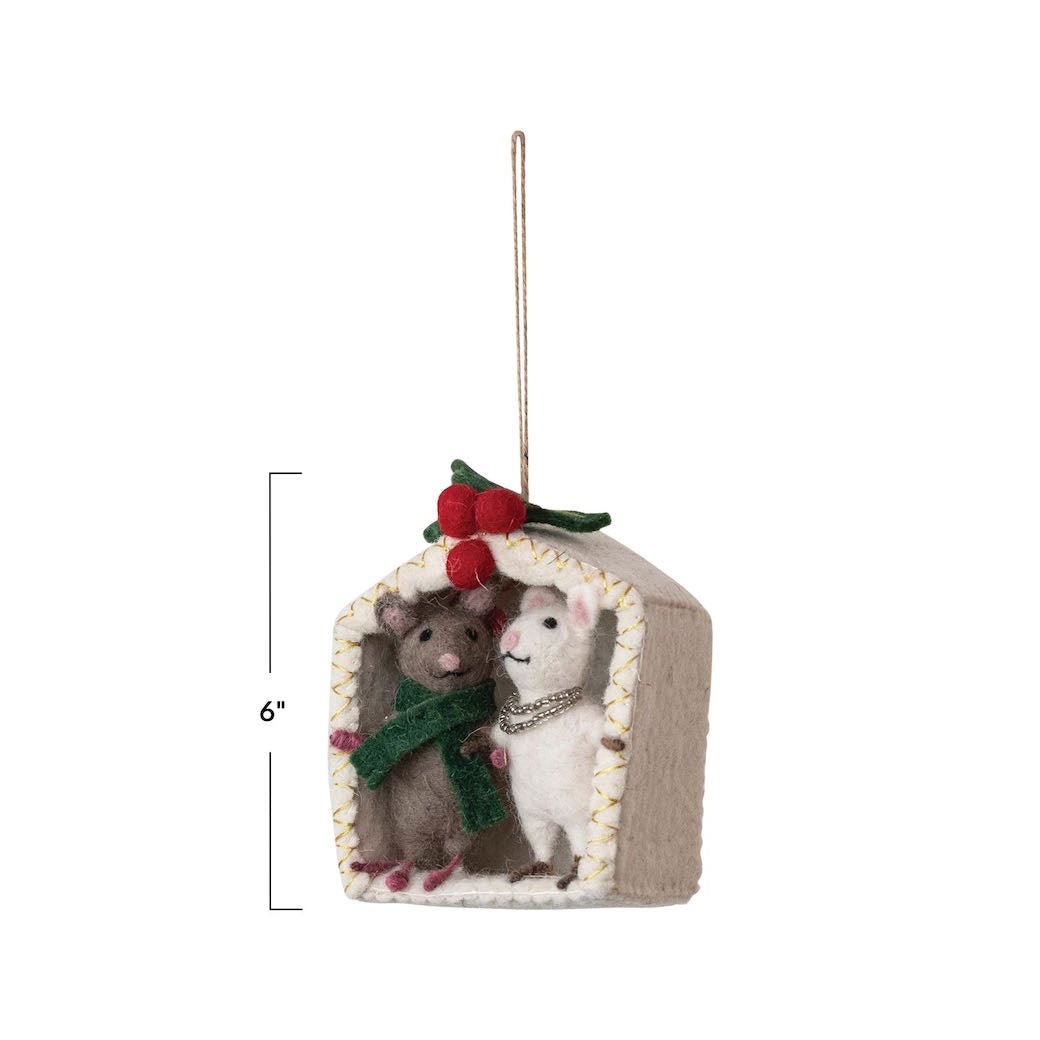 Handmade Wool Felt Mice Under the Mistletoe Christmas Ornament - Marmalade Mercantile