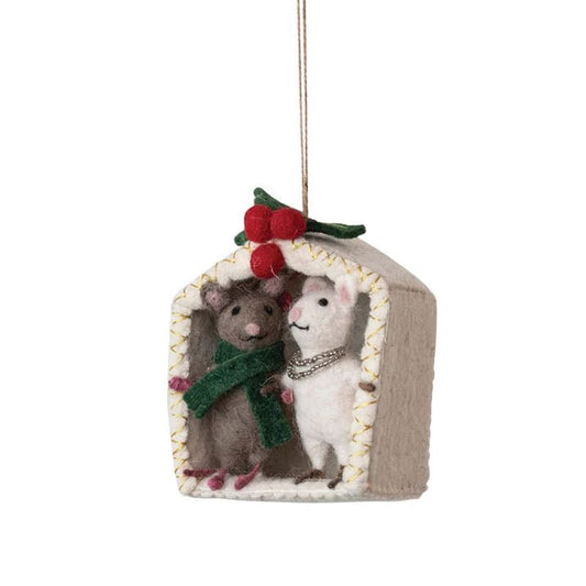 Handmade Wool Felt Mice Under the Mistletoe Christmas Ornament - Marmalade Mercantile