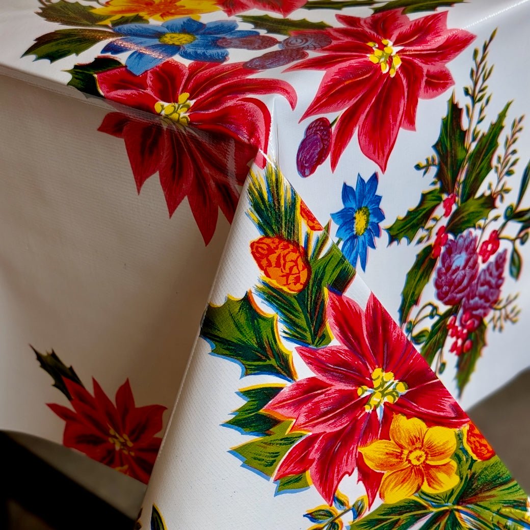 Holiday Poinsettia Oilcloth Tablecloth CHOICE of Sizes - Marmalade Mercantile