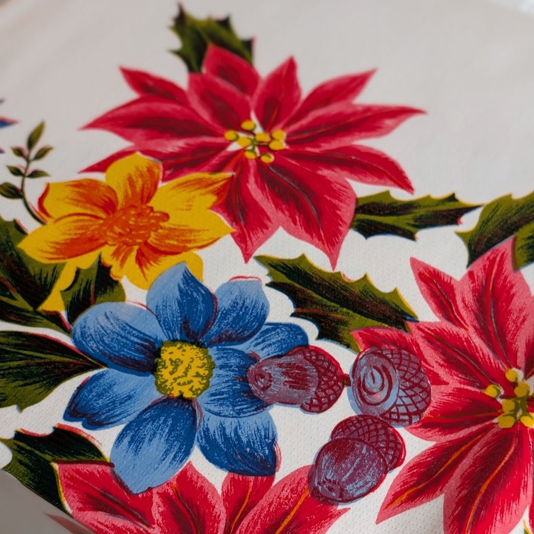 Holiday Poinsettia Oilcloth Tablecloth CHOICE of Sizes - Marmalade Mercantile