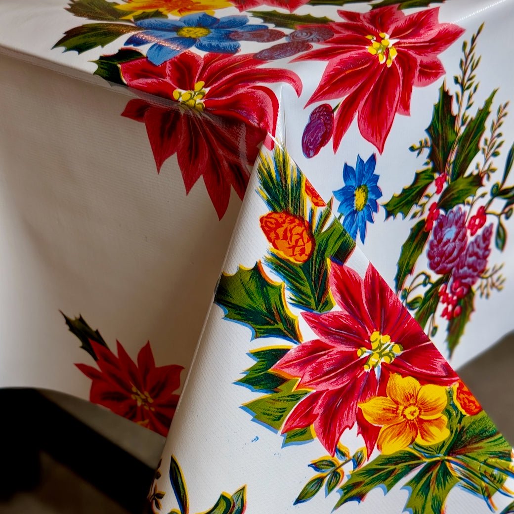 Holiday Poinsettia Oilcloth Tablecloth CHOICE of Sizes - Marmalade Mercantile