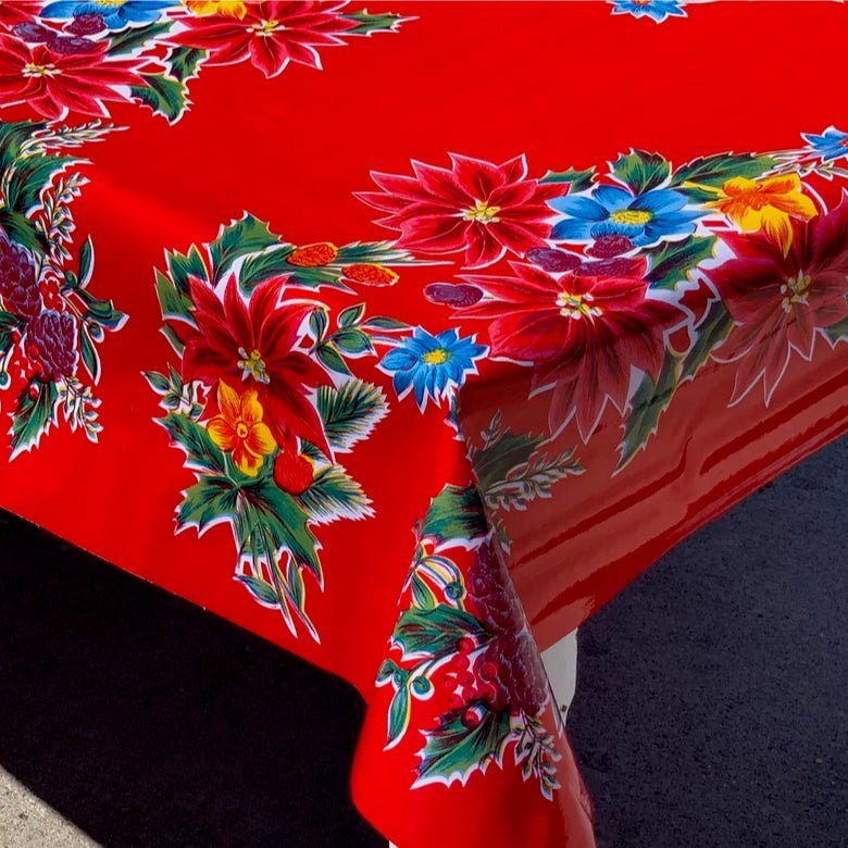 Holiday Poinsettia Oilcloth Tablecloth - Thumbnail 3
