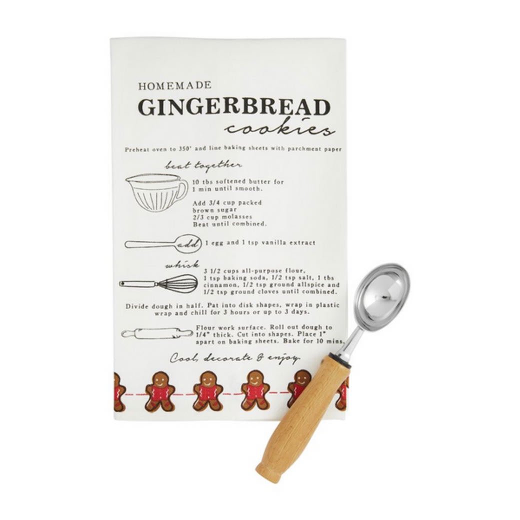 Holiday Recipe Towel Set with Cookie Scoop - Gingerbread - Marmalade Mercantile