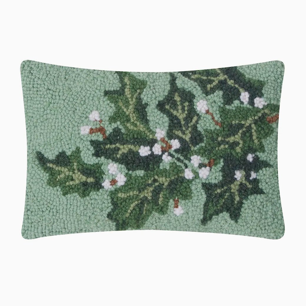 Marmalade Mercantile Holly with Berries Hooked Rug Pillow