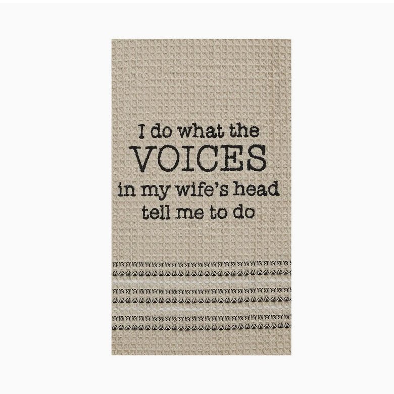 I Do What The Voices In My Wife’s Head Tell Me To Do Waffle Weave Bar Towel - Marmalade Mercantile