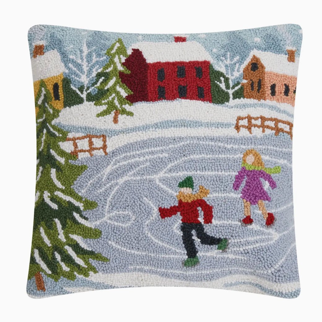 Ice Skaters Hooked Rug Pillow - Marmalade Mercantile