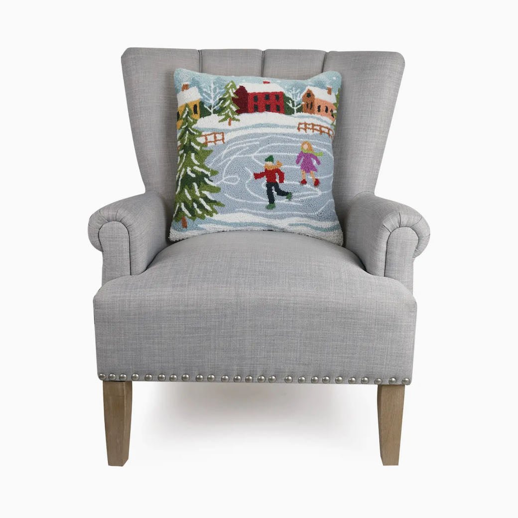 Ice Skaters Hooked Rug Pillow - Marmalade Mercantile