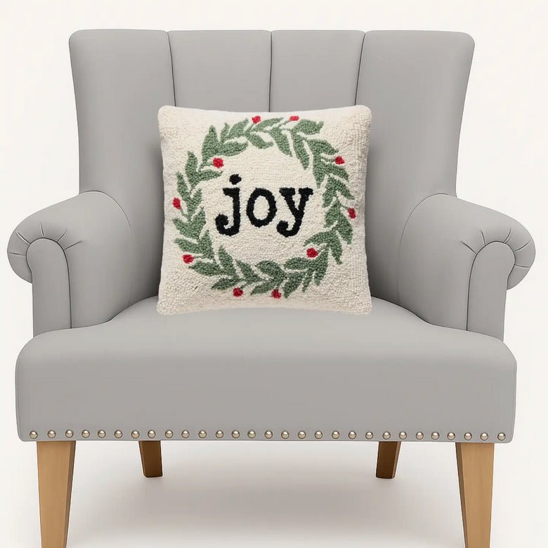Joy Hooked Rug Holiday Pillow - Marmalade Mercantile