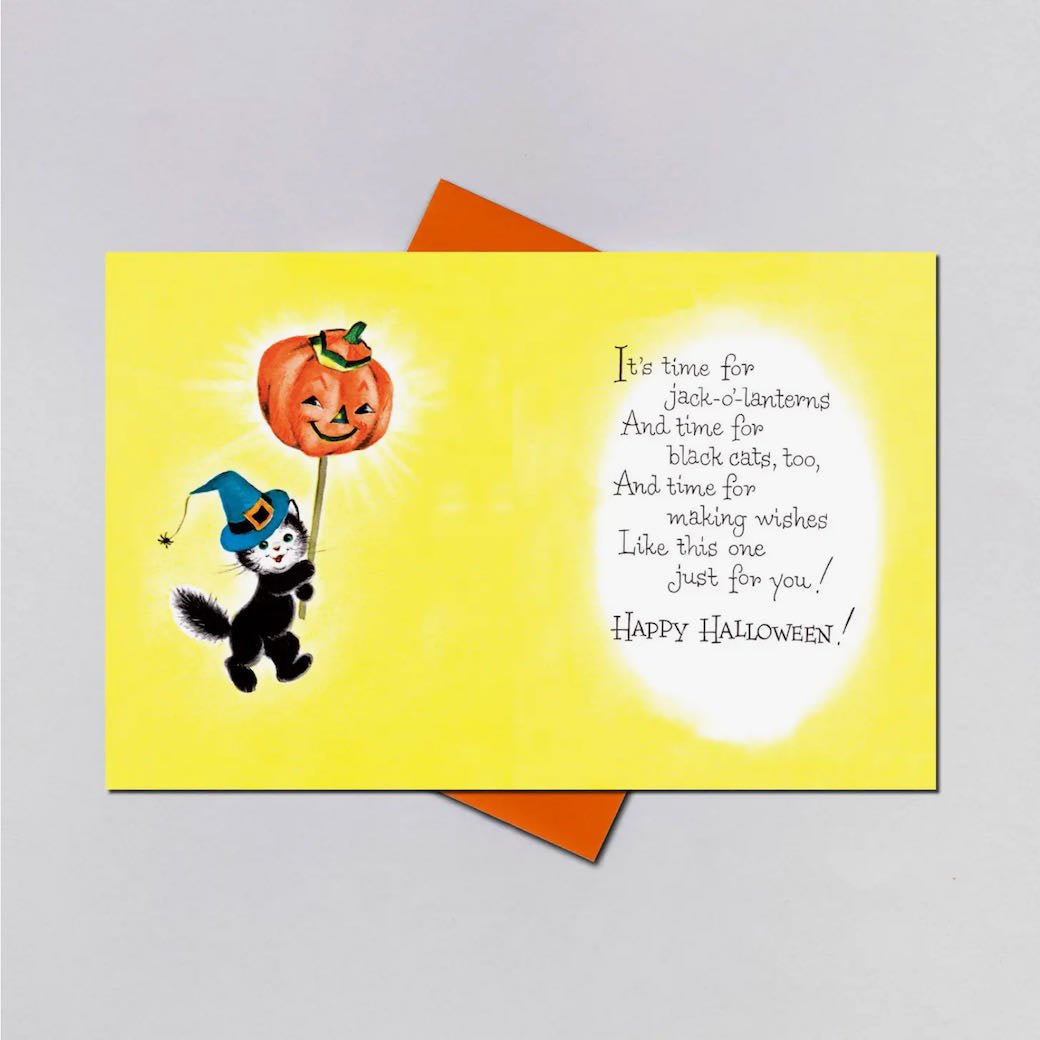 Kitten Witch Vintage - Style Halloween Greeting Card - Marmalade Mercantile