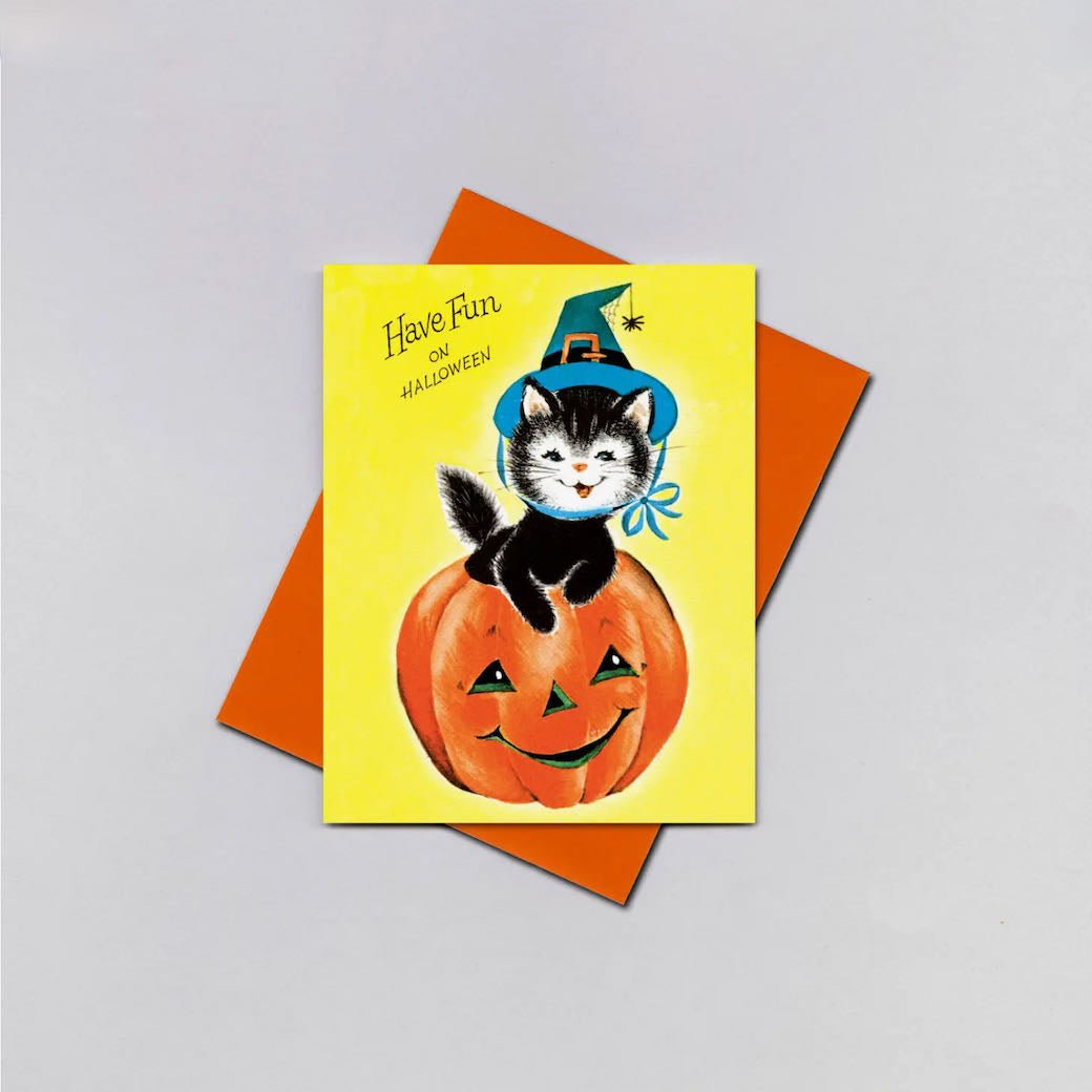 Kitten Witch Vintage - Style Halloween Greeting Card - Marmalade Mercantile