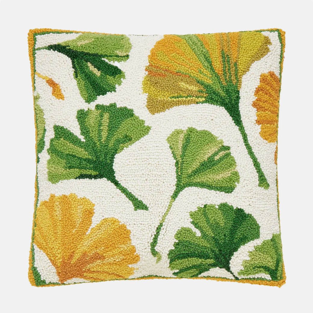 Large Colorful Ginkgo Leaves Hooked Rug Pillow - Marmalade Mercantile