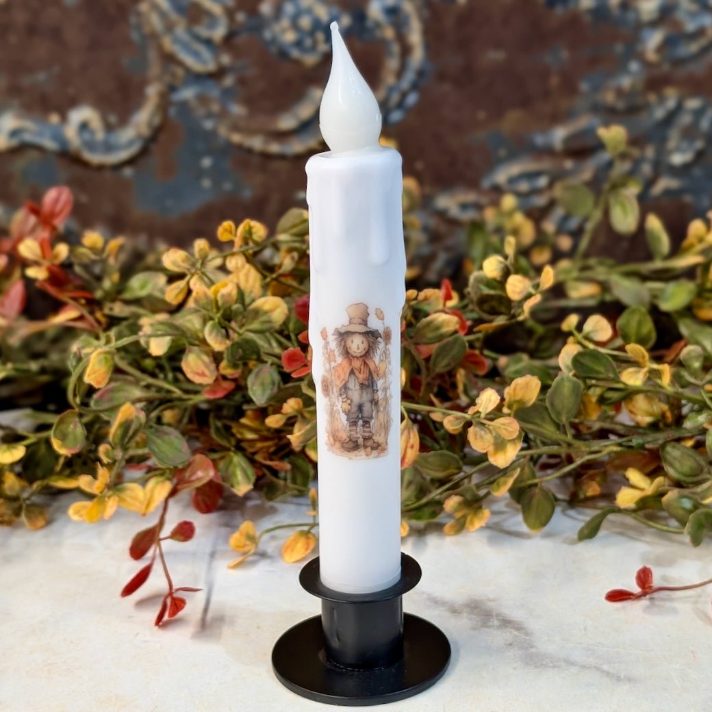 LED Battery Operated Autumn Taper Candle Scarecrow - Marmalade Mercantile