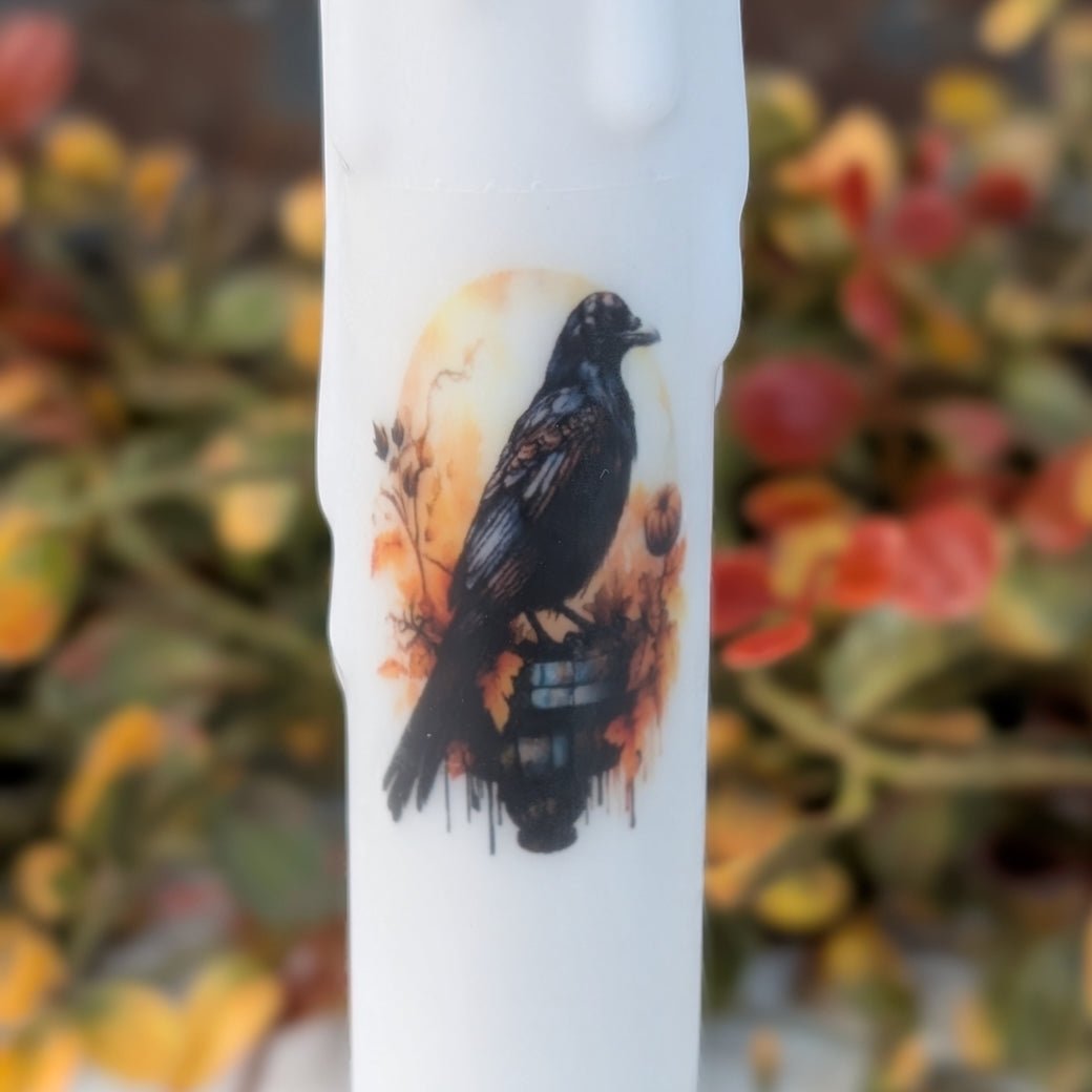 LED Battery Operated Halloween Taper Candle Raven & Full Moon - Marmalade Mercantile