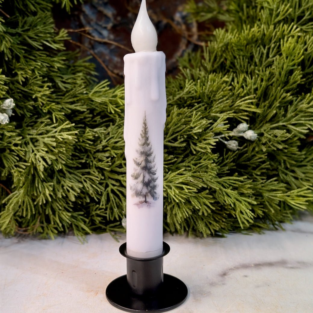 LED Battery Operated Taper Candle Snowy Pine - Marmalade Mercantile