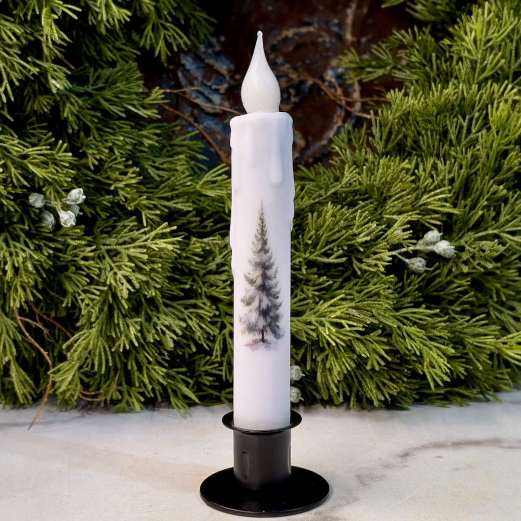 LED Battery Operated Taper Candle Snowy Pine - Marmalade Mercantile
