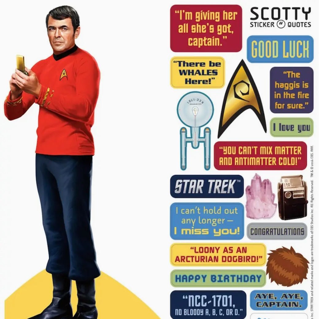 Lt. Scotty USS Enterprise Star Trek Die Cut Greeting Card w Stickers - Marmalade Mercantile