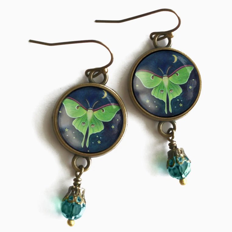 Luna Moth Cottage Core Earrings for Pierced Ears - Marmalade Mercantile