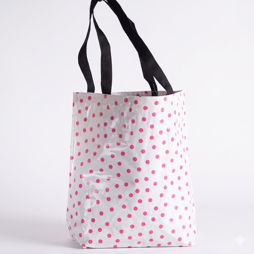 Medium Oilcloth Tote Pink Polka Dot Pattern - Marmalade Mercantile