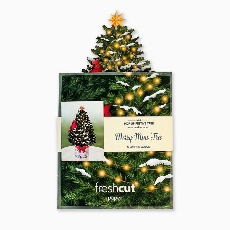 Merry Mini Christmas Tree w Cardinal Pop - Up Card - Marmalade Mercantile