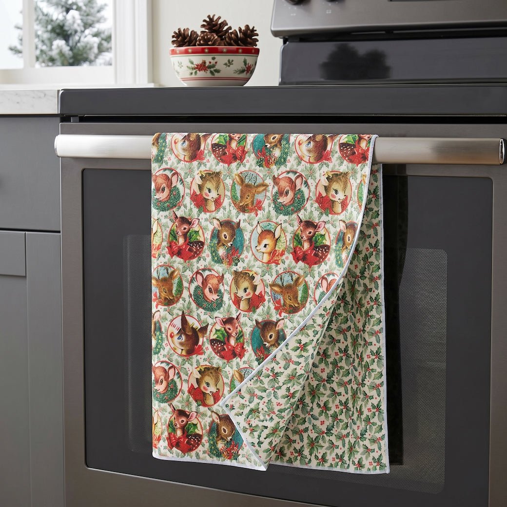 Microfiber Kitchen Towel Retro Christmas Deer - Marmalade Mercantile