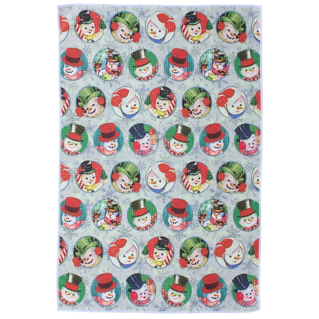 Microfiber Kitchen Towel Retro Christmas Holiday Snowmen - Marmalade Mercantile