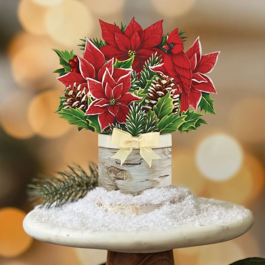 Mini Birch & Holiday Poinsettia Pop - Up Card - Marmalade Mercantile