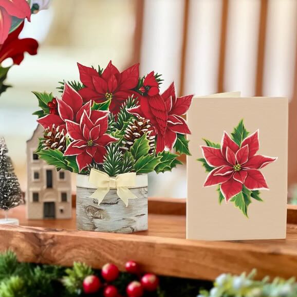 Mini Birch & Holiday Poinsettia Pop - Up Card - Marmalade Mercantile