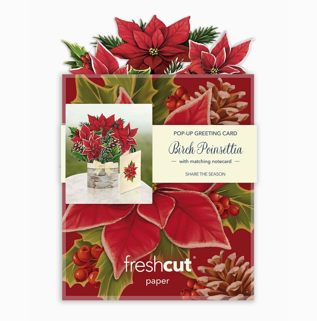 Mini Birch & Holiday Poinsettia Pop - Up Card - Marmalade Mercantile