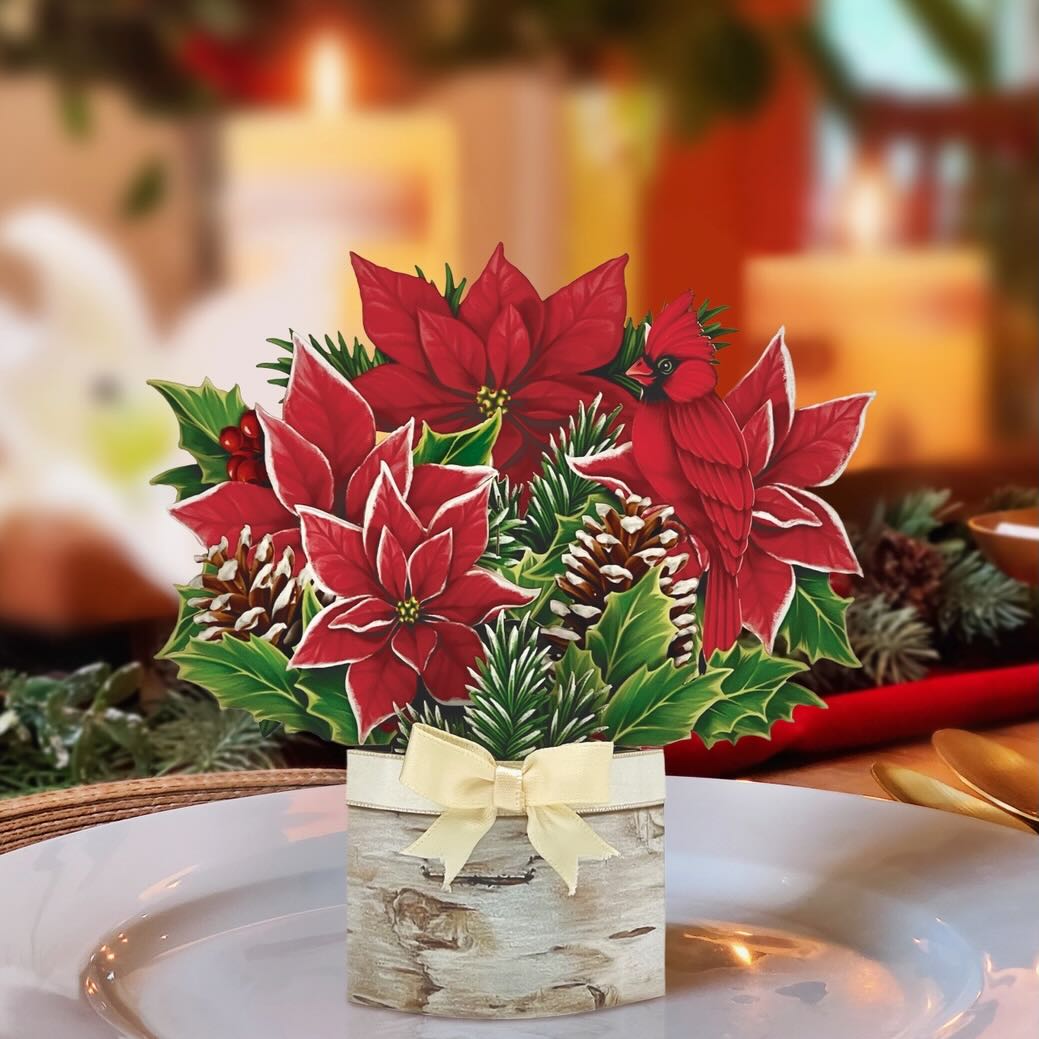 Mini Birch & Holiday Poinsettia Pop - Up Card - Marmalade Mercantile