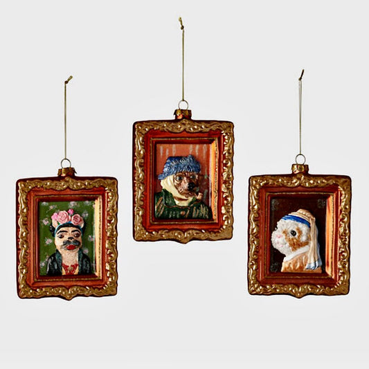 Mini Masterpiece Dog Christmas Ornaments CHOICE of Van Gogh, Kahlo, or Vermeer Portraits - Marmalade Mercantile