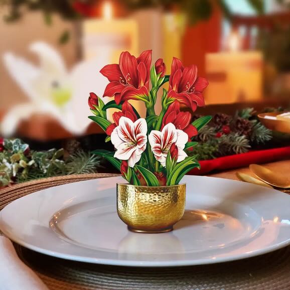 Mini Scarlet Amaryllis Holiday Pop - Up Card - Marmalade Mercantile