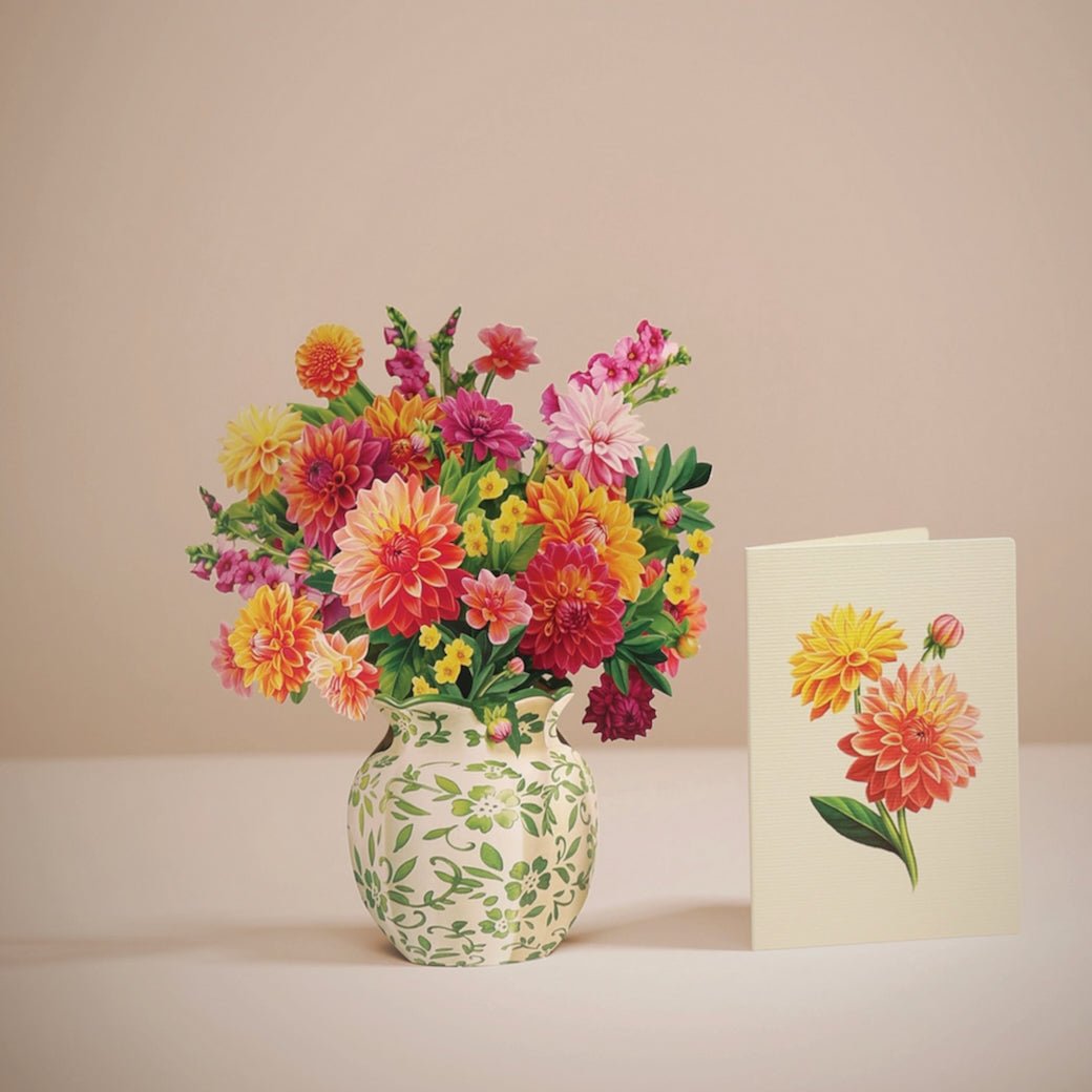 Mini Sunrise Dahlia Pop Up Greeting Card Bouquet - Marmalade Mercantile