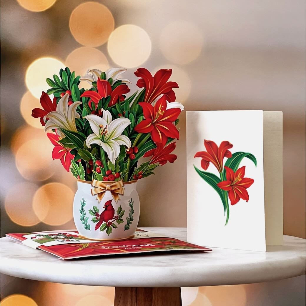 Mini Winter Joy Red & White Amaryllis Pop - Up Card - Marmalade Mercantile