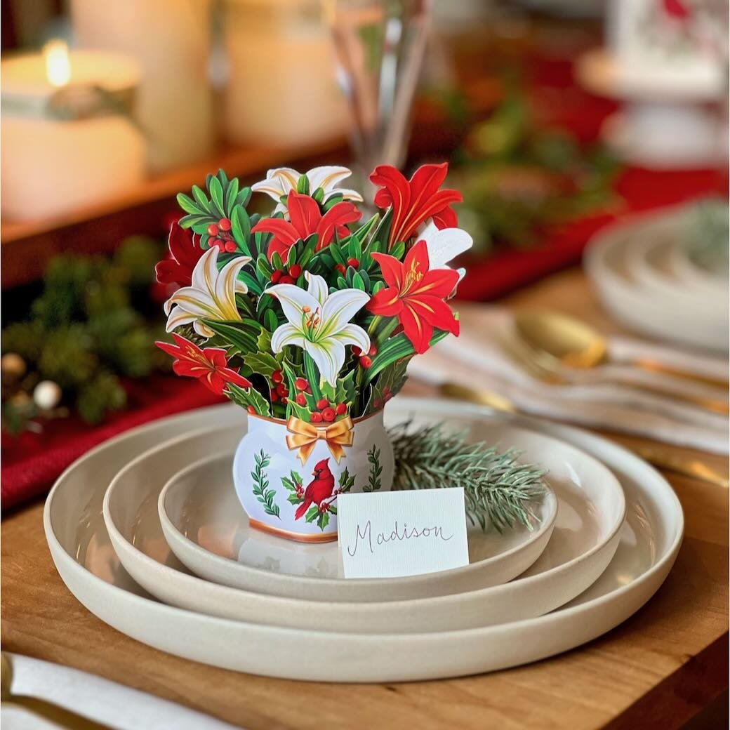 Mini Winter Joy Red & White Amaryllis Pop - Up Card - Marmalade Mercantile