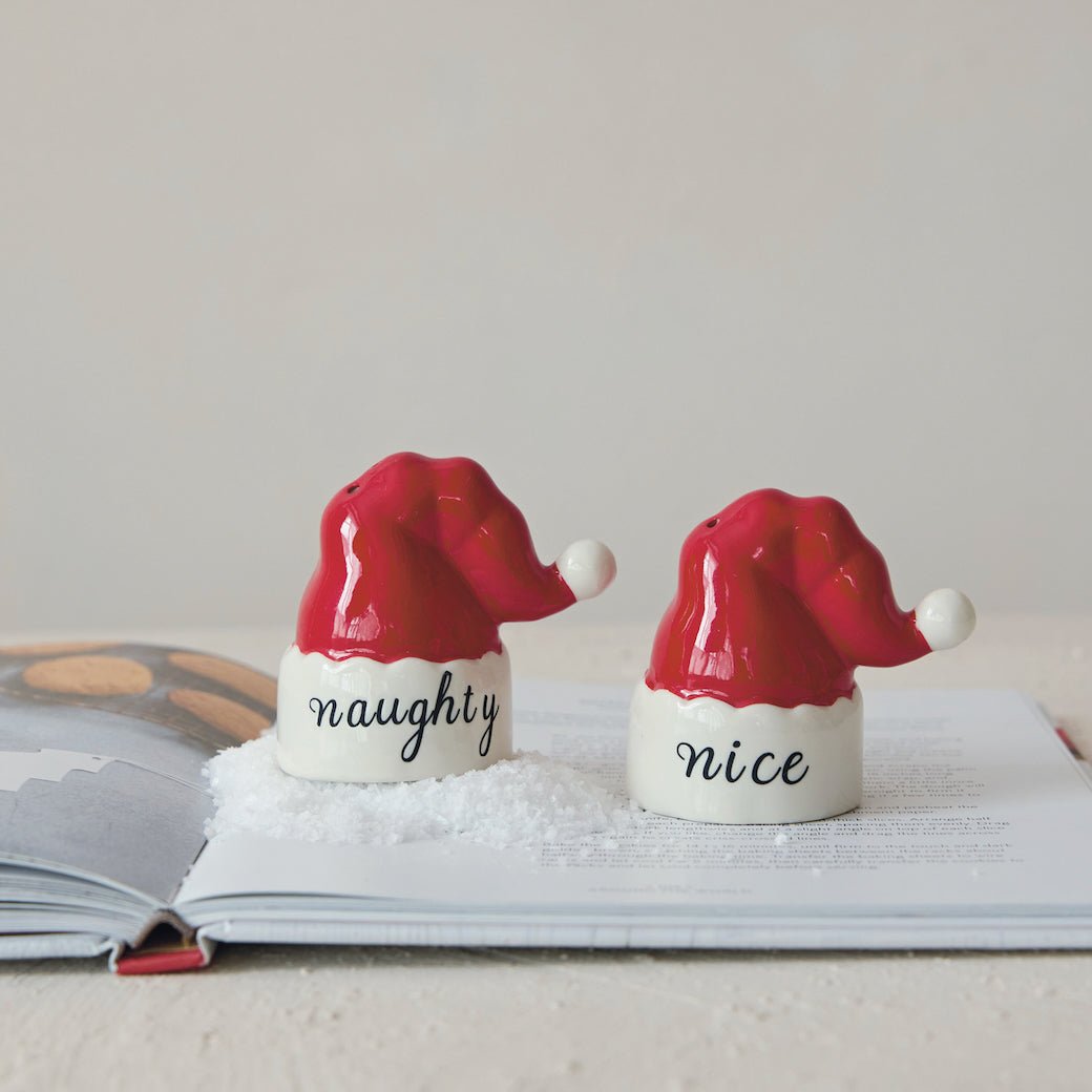 Naughty & Nice Santa Hat Christmas Salt & Pepper Shakers - Marmalade Mercantile
