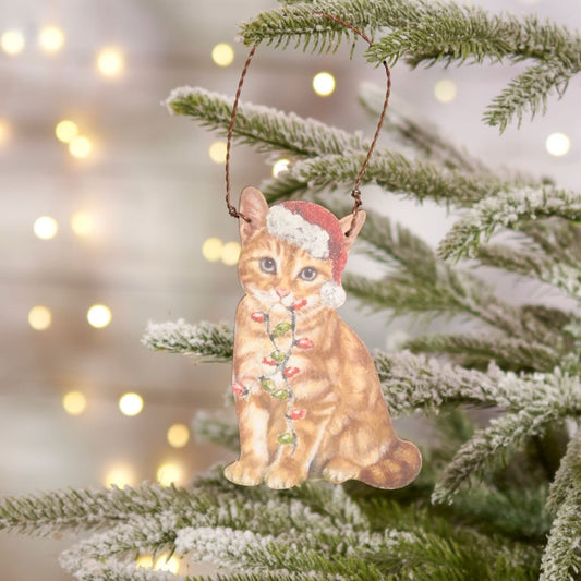 Orange Kitten Santa Wooden Christmas Ornament - Marmalade Mercantile