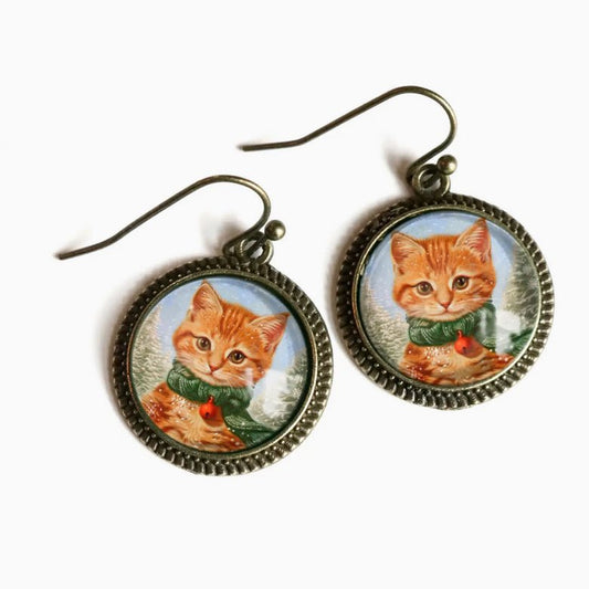 Orange Tabby Christmas Kitten Earrings for Pierced Ears - Marmalade Mercantile