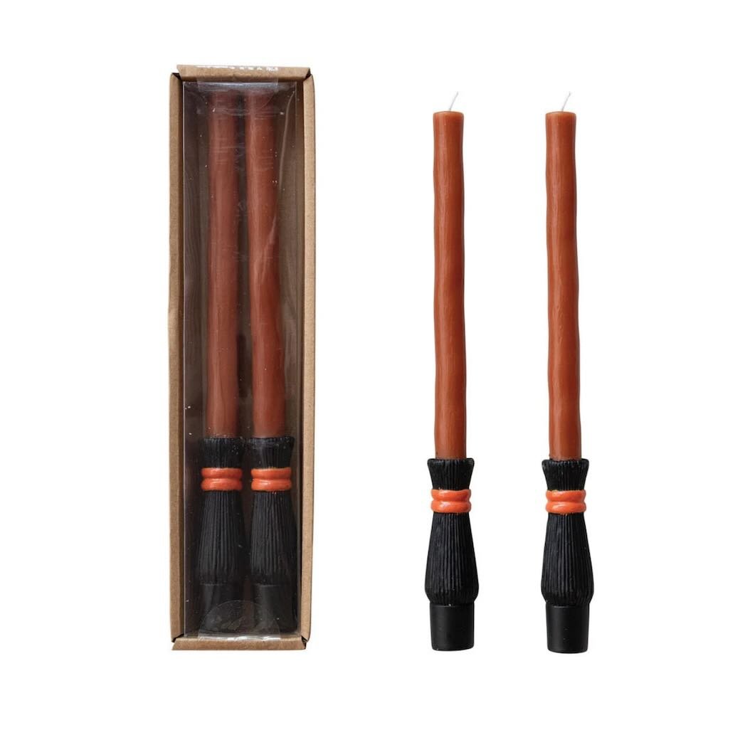 Pair of Bewitching Broom - Shaped Halloween Taper Candles - Marmalade Mercantile