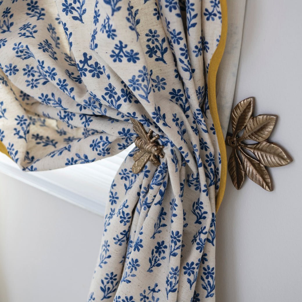 Pair of Cast Aluminum Curtain Tiebacks with Leaves & Bee Motif - Marmalade Mercantile