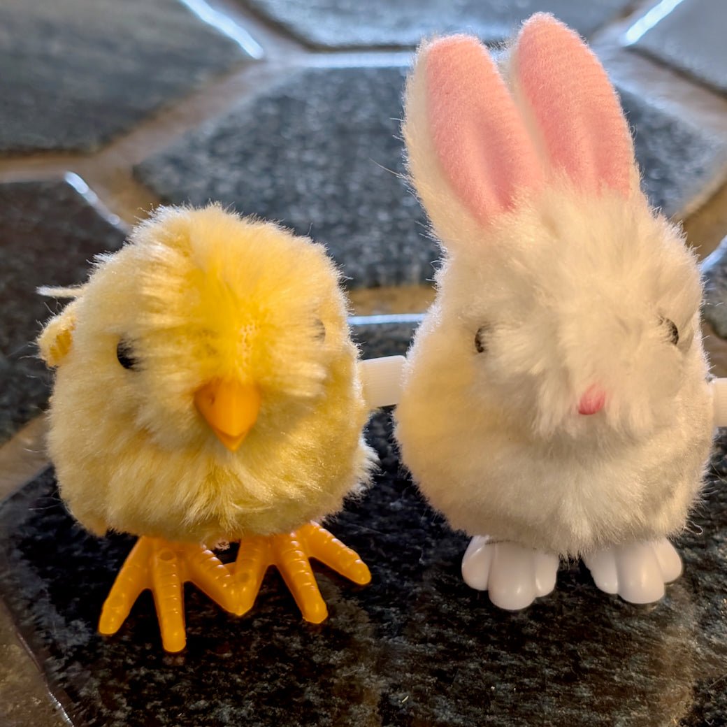 Pair of Cute Fuzzy Wind Up Toys for Easter Bunny or Chick - Marmalade Mercantile