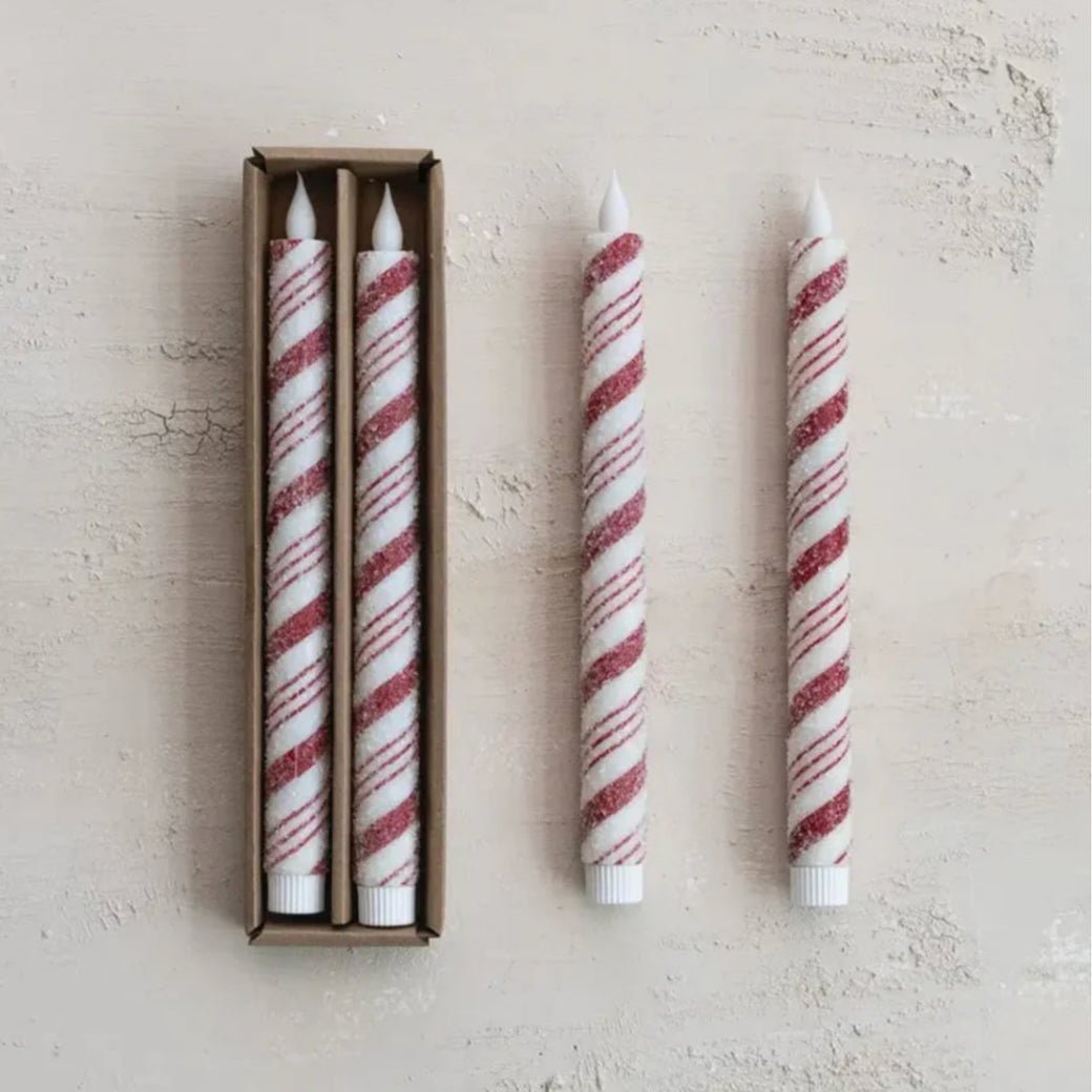 Pair of Flameless Candy Cane Stripe LED Battery Operated Taper Candles - Marmalade Mercantile