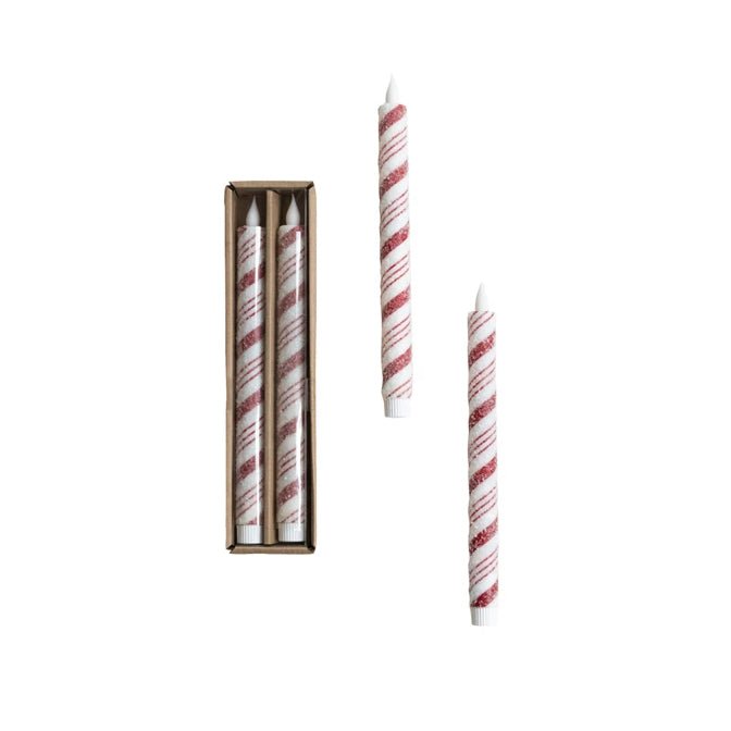 Pair of Flameless Candy Cane Stripe LED Battery Operated Taper Candles - Marmalade Mercantile