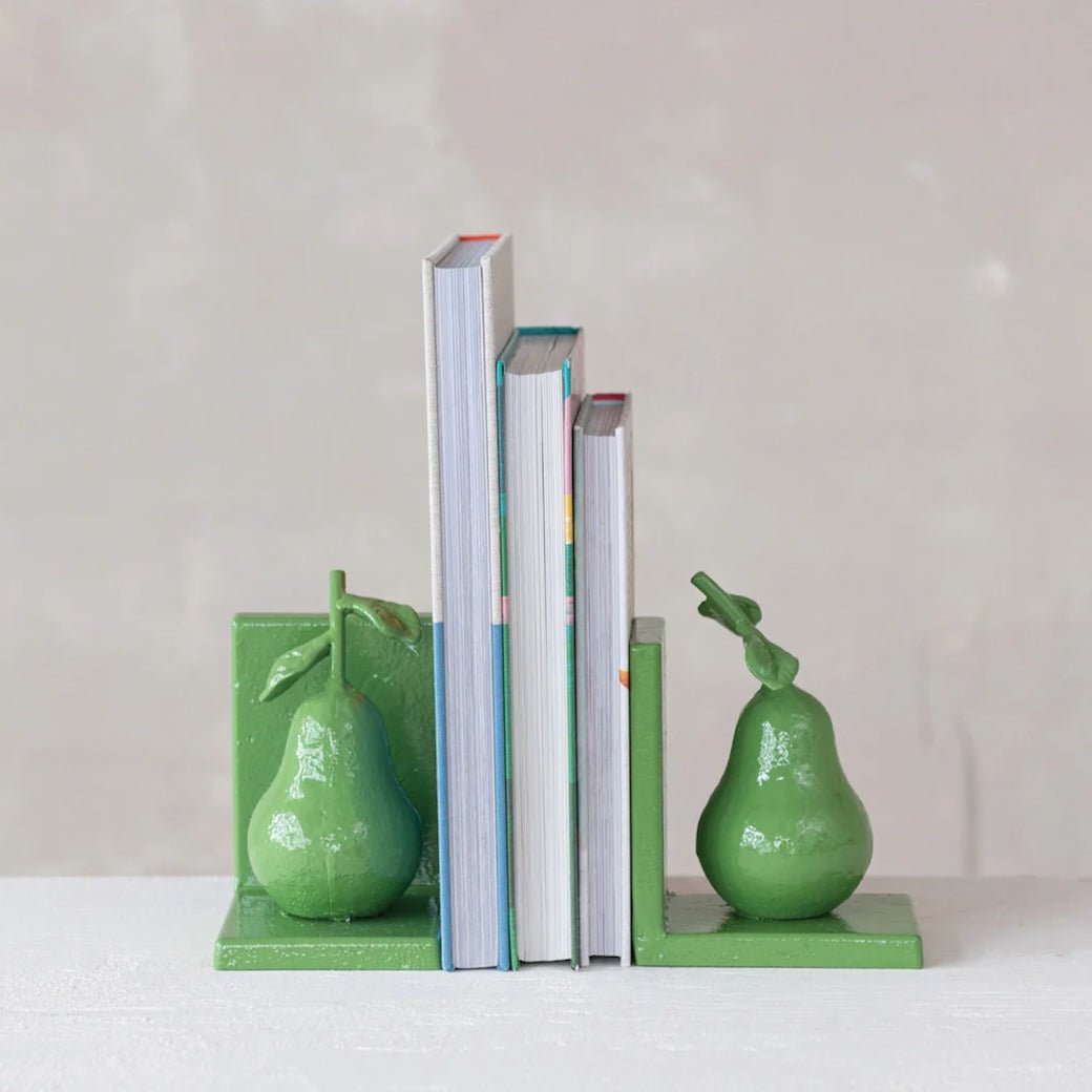 Pair of Green Painted Cast Iron Pear Bookends - Marmalade Mercantile