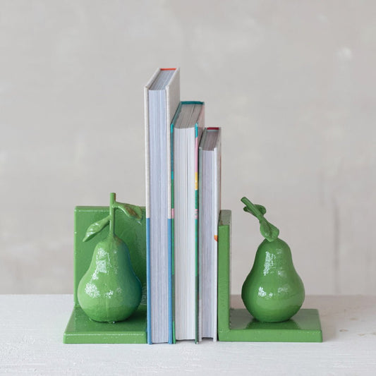 Pair of Green Painted Cast Iron Pear Bookends - Marmalade Mercantile