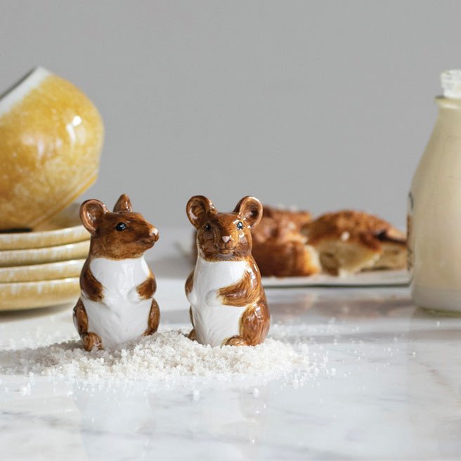 Pair of Hand-Painted Stoneware Mouse Salt & Pepper Shakers - Marmalade Mercantile