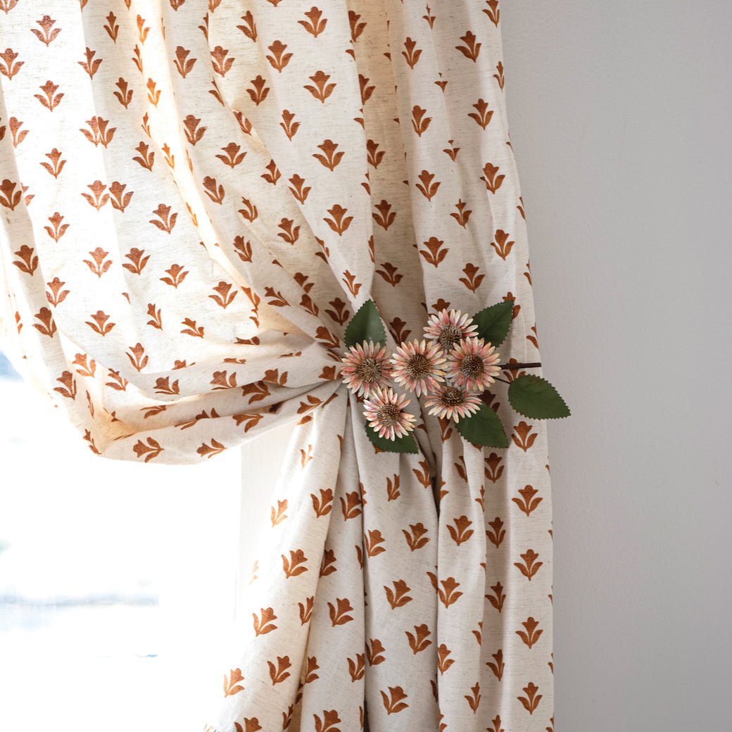 Pair of Metal Toleware Curtain Tiebacks with Flowers - Marmalade Mercantile