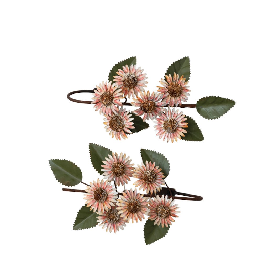 Pair of Metal Toleware Curtain Tiebacks with Flowers - Marmalade Mercantile