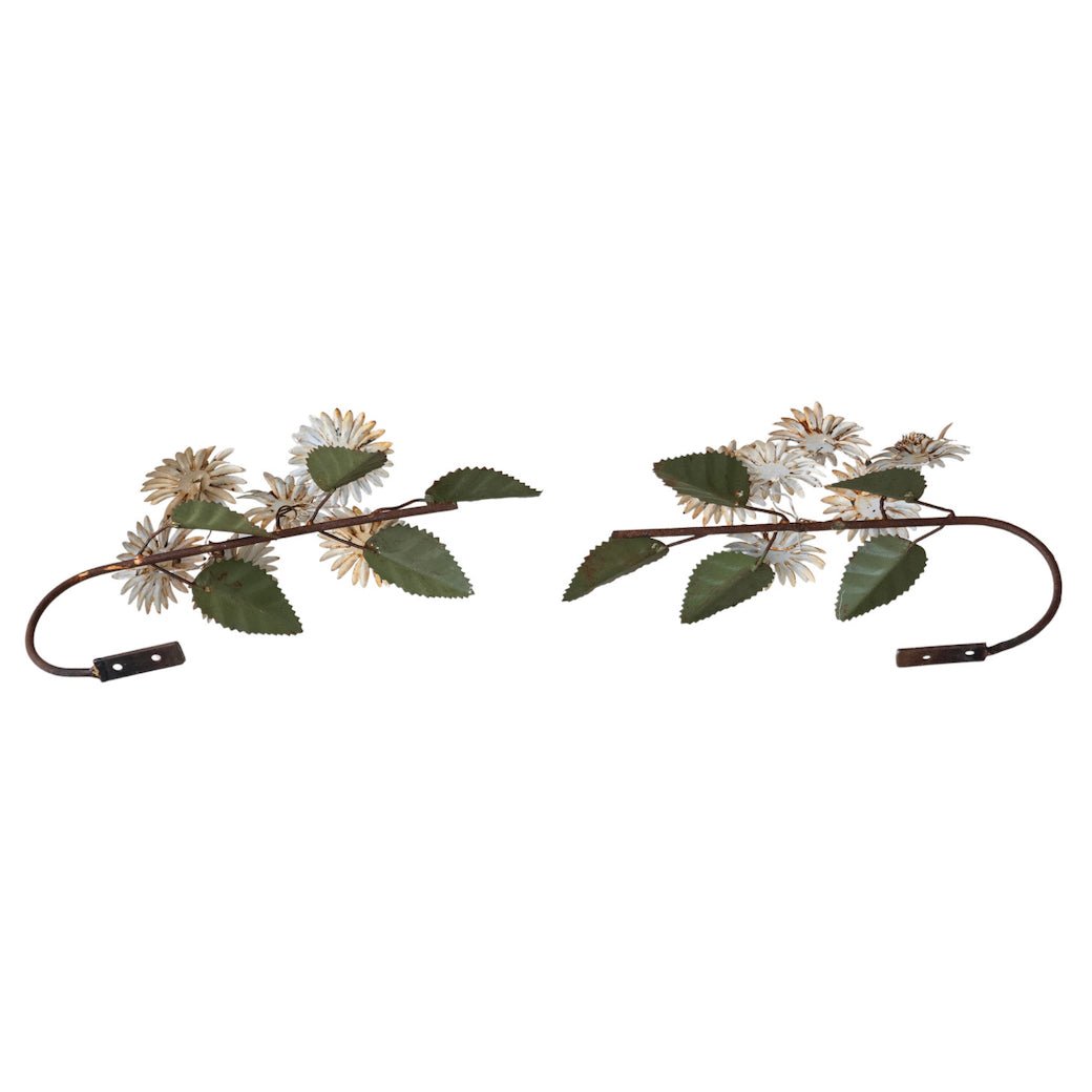 Pair of Metal Toleware Curtain Tiebacks with Flowers - Marmalade Mercantile