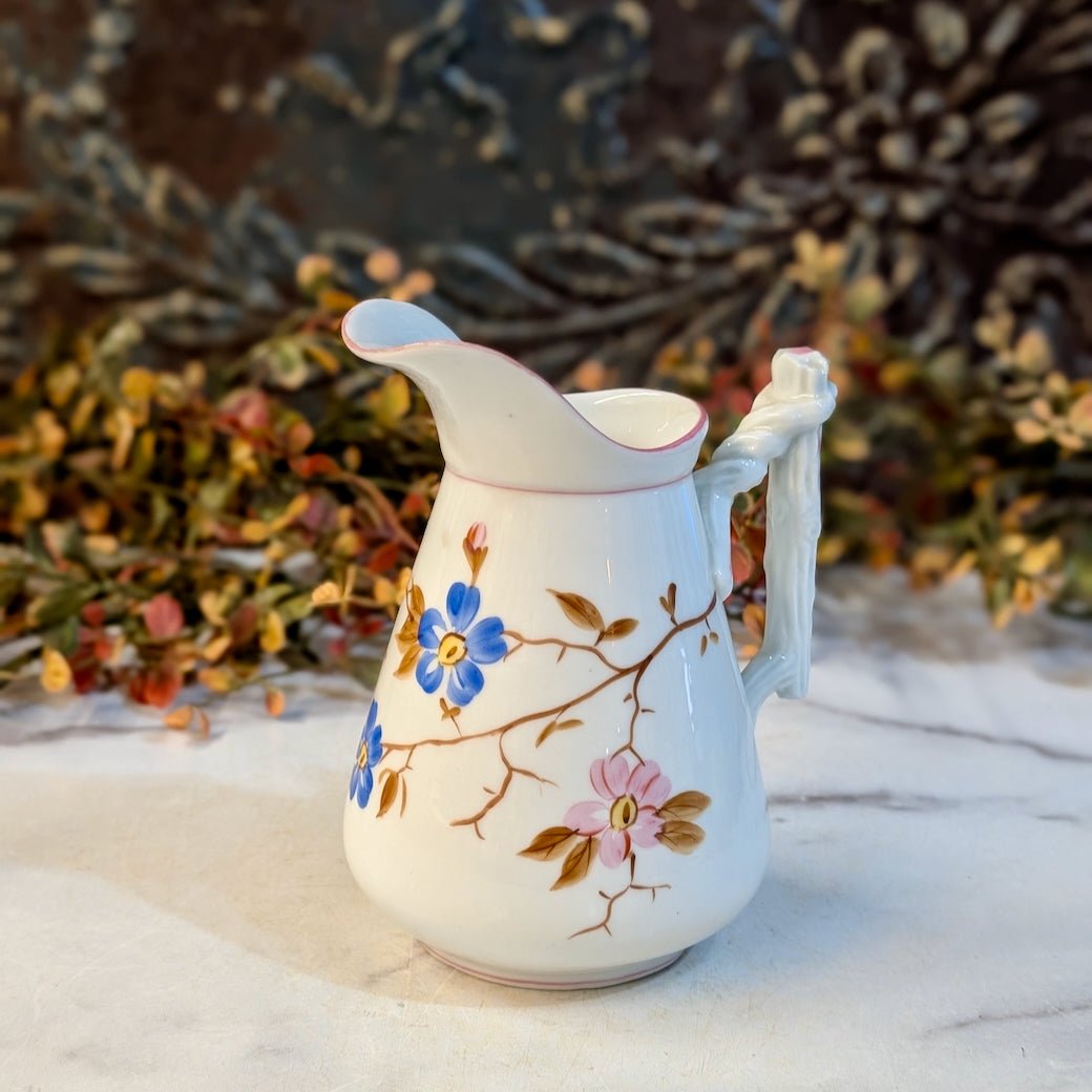 Petite Antique Austrian B.S.M. Porcelain Milk Jug w Floral Pattern - Marmalade Mercantile